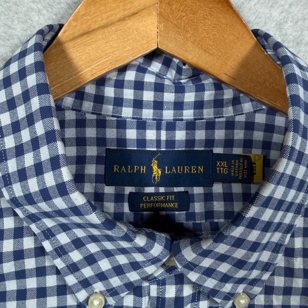 Polo Ralph Lauren Performance Gingham Dress Shirt XXL 2XL Navy Button Down Pony - Picture 5 of 11